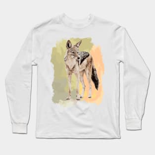 Black-backed Jackal Watercolor Artwork for Jackal Fans Long Sleeve T-Shirt